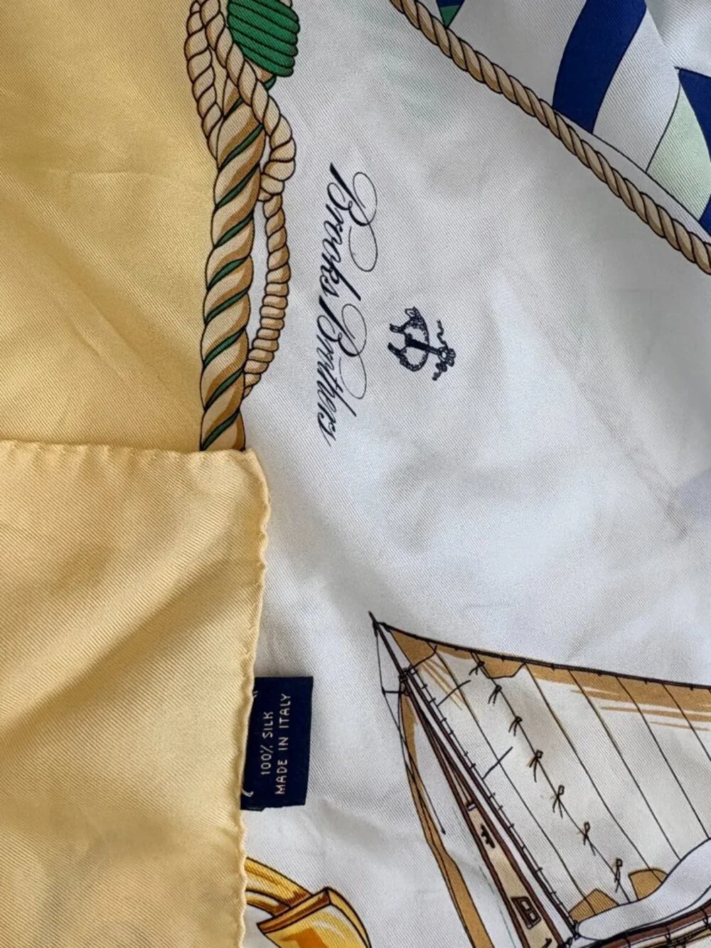 Brooks Brothers 100% Silk Top Scarf Yellow Geome Hand Made Italy 35